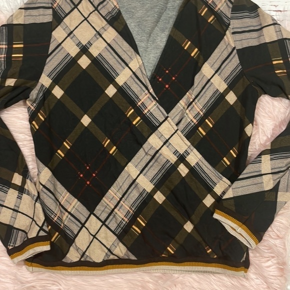 Anthropologie Conditions Apply Brown Plaid Wrap Suzette Top - Picture 5 of 10